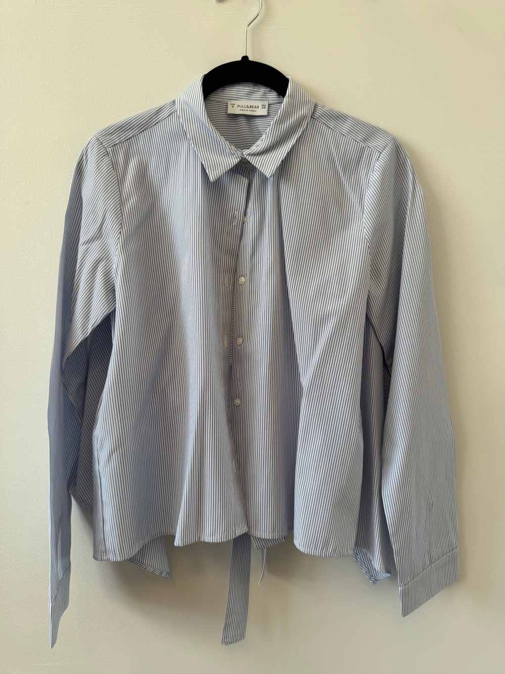 Light Blue Striped Women’s Button-Up Shirt Open back